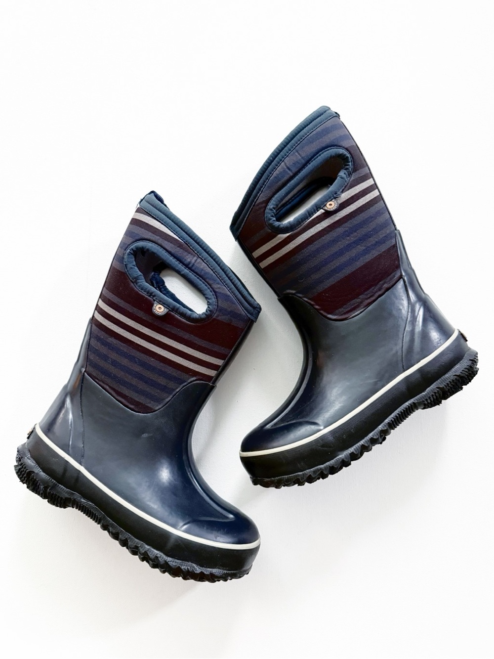 Bogs Kids Navy Stripe Classic Waterproof Rain Boots, Size 12